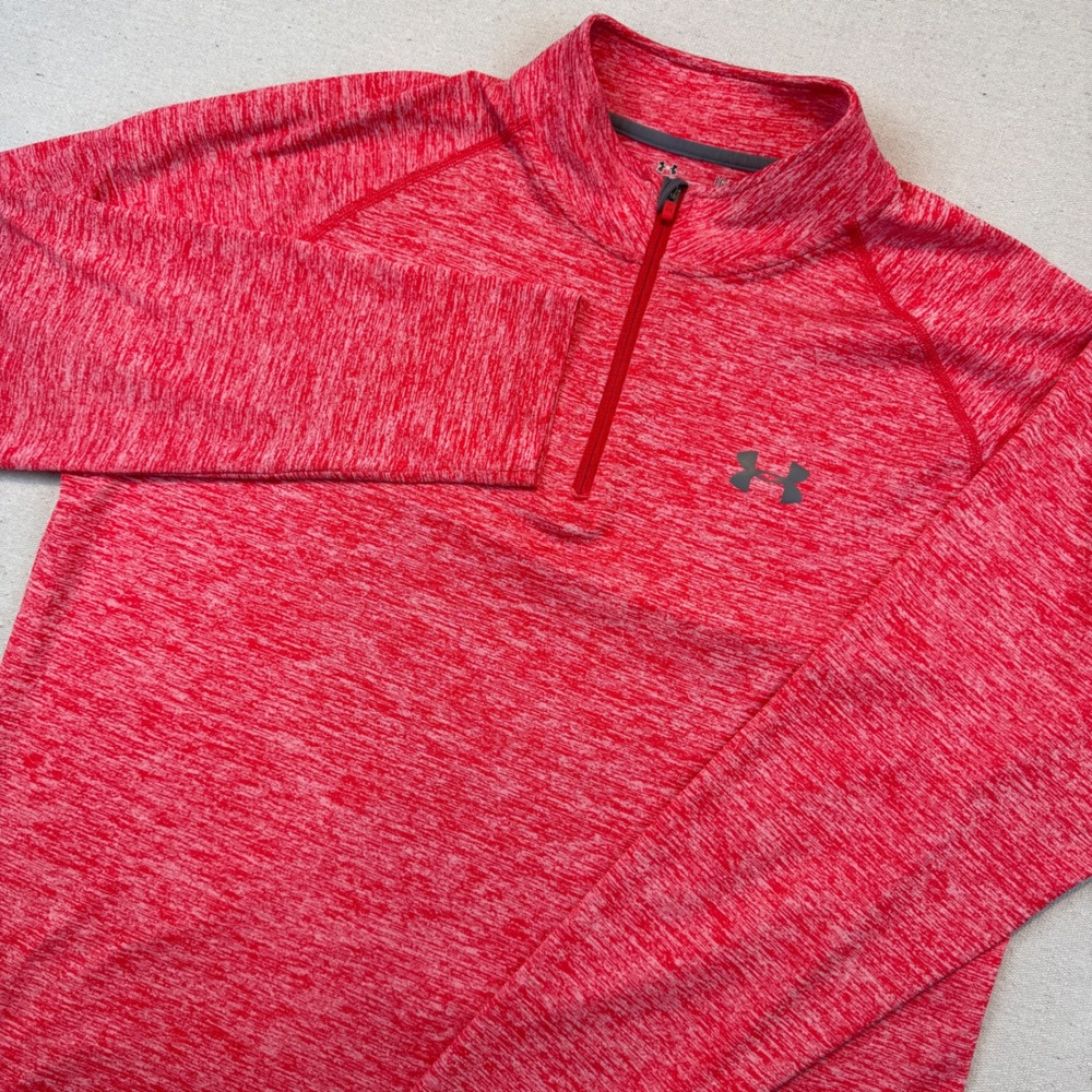 Under Armour Large 1/4 Zip Pullover Mens Red Heather HeatGear Loose Fit